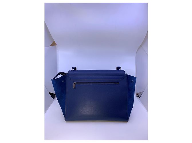 Borsa a mano Céline Trapeze blu in pelle e velluto - vista 10