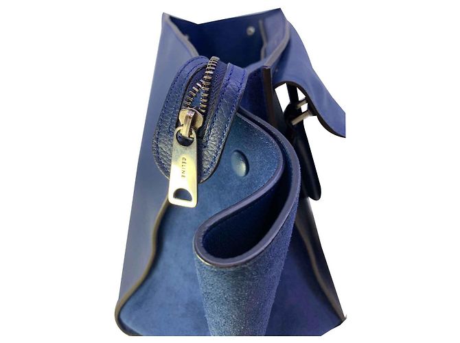 Borsa a mano Céline Trapeze blu in pelle e velluto - vista 3