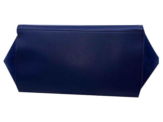 Borsa a mano Céline Trapeze blu in pelle e velluto - vista 4