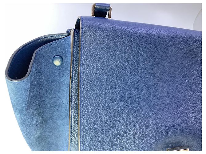 Borsa a mano Céline Trapeze blu in pelle e velluto - vista 5