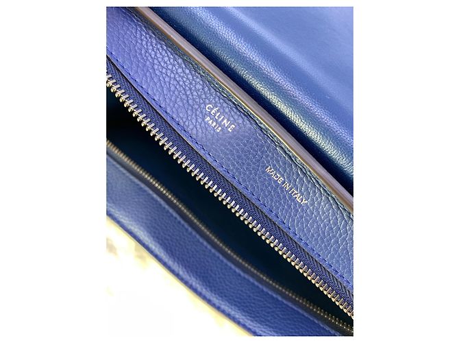 Borsa a mano Céline Trapeze blu in pelle e velluto - vista 6