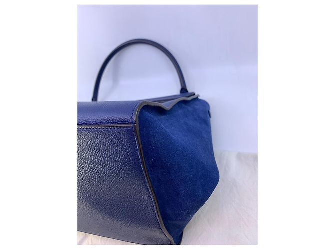 Borsa a mano Céline Trapeze blu in pelle e velluto - vista 8