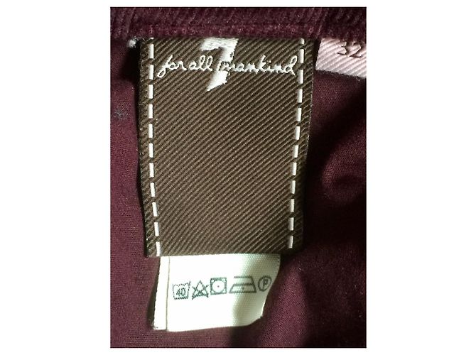 7 For All Mankind Pantalones Pitillo de Pana Rojo Oscuro Burdeos - vista 5
