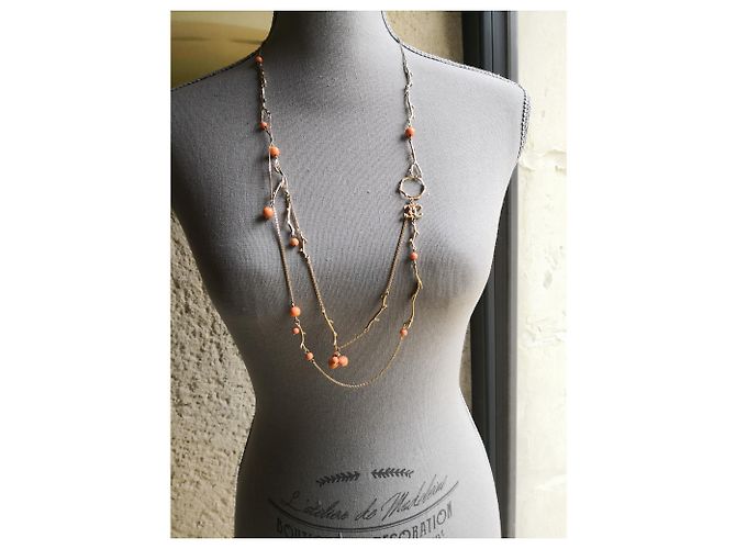 Collar largo Chanel rosa y dorado - vista 3