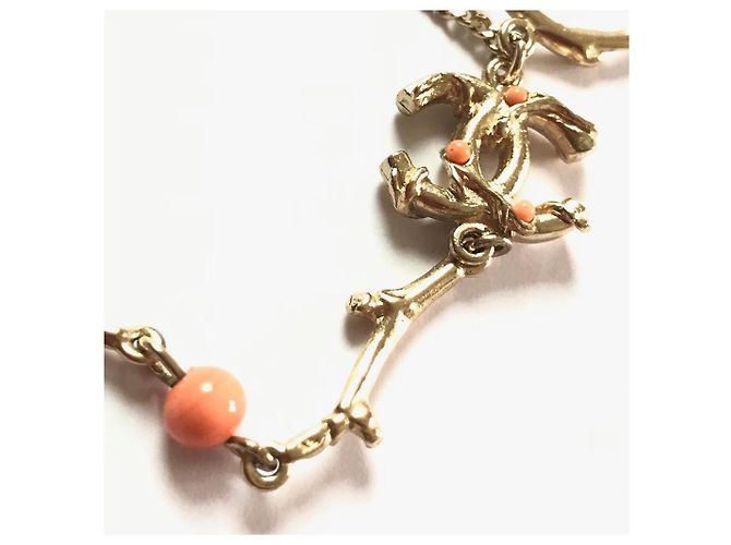 Collar largo Chanel rosa y dorado - vista 4