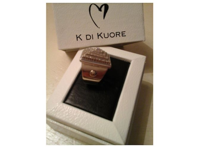 Autre Marque White gold pyramid ring with diamonds Silvery - view 2
