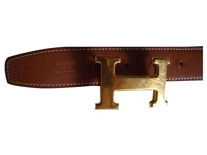 Hermès H Gürtelschnalle aus Leder Karamell - Ansicht 2