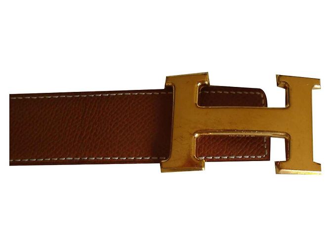 Hermès H Gürtelschnalle aus Leder Karamell - Ansicht 3