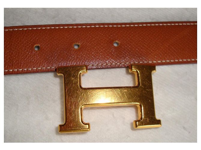 Hermès H Gürtelschnalle aus Leder Karamell - Ansicht 6