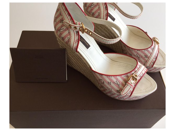 Louis Vuitton Mini Lin Croisette Monogram Wedge Sandal Rosso Beige - vista 6