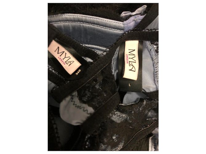 Autre Marque Conjunto de lencería MyLa London de seda y encaje azul - vista 5