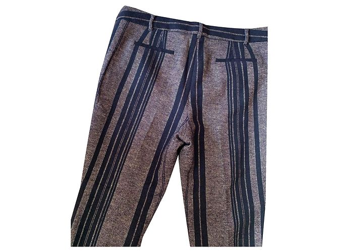 Calça chino Tory Burch em lã listrada azul marinho e branco - vista 2