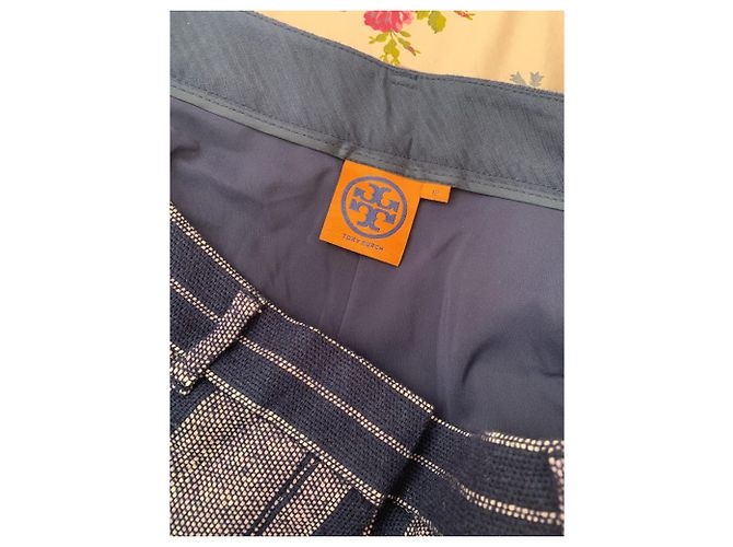 Calça chino Tory Burch em lã listrada azul marinho e branco - vista 3