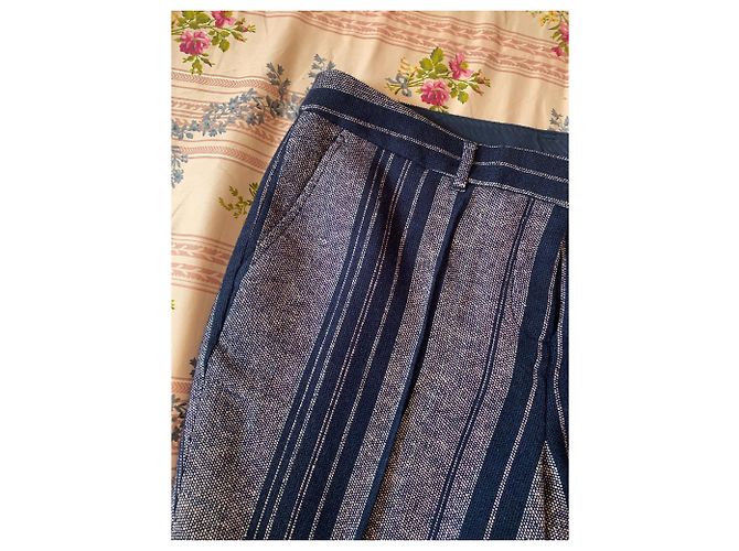 Calça chino Tory Burch em lã listrada azul marinho e branco - vista 4
