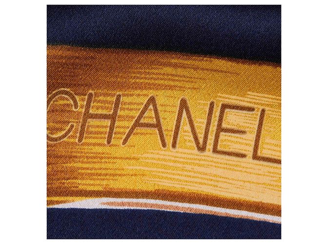 Bufanda De Seda Estampada Azul De Chanel Dorado Azul marino - vista 2