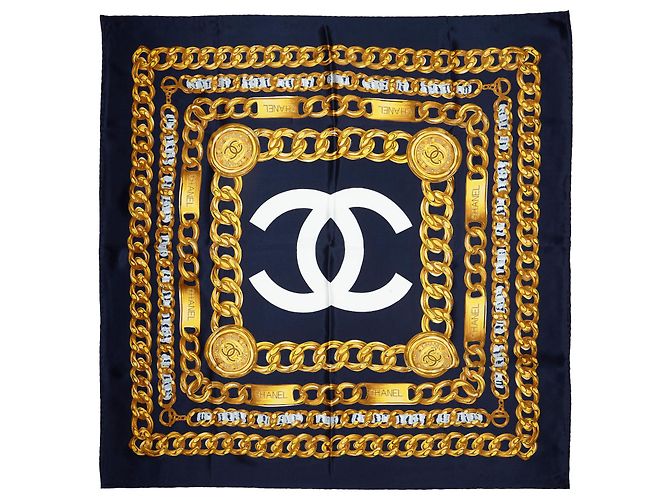 Bufanda De Seda Estampada Azul De Chanel Dorado Azul marino - vista 4