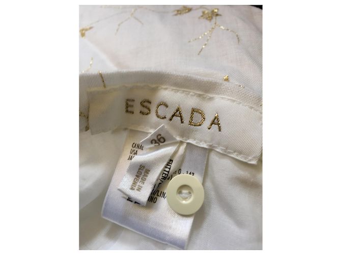 Falda Escada de lino blanca con bordado dorado Blanco - vista 3