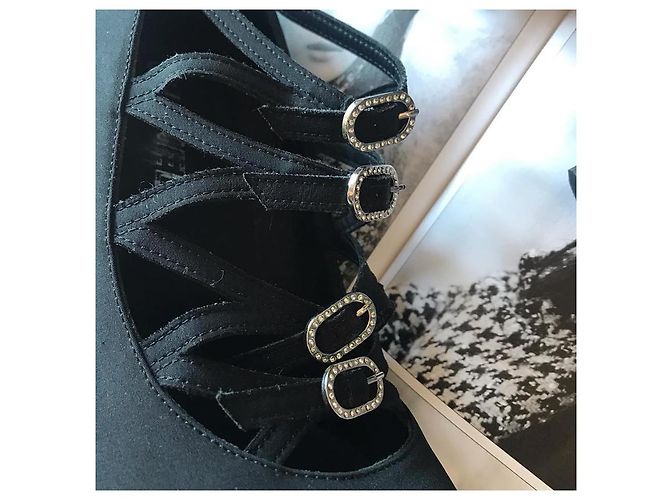 Décolleté Chanel in raso nero e argento 39 - vista 3