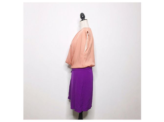 Diane Von Furstenberg DvF Reara colourblock vestido de seda Púrpura Melocotón - vista 3