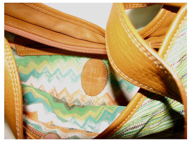 Borsa in pelle e tela Missoni Marrone Verde - vista 4