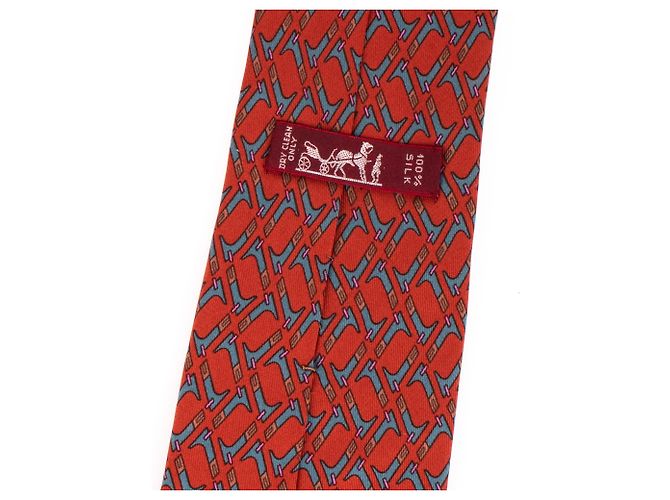 Hermès printed silk tie with geometric print, In very good shape! Red - view 2