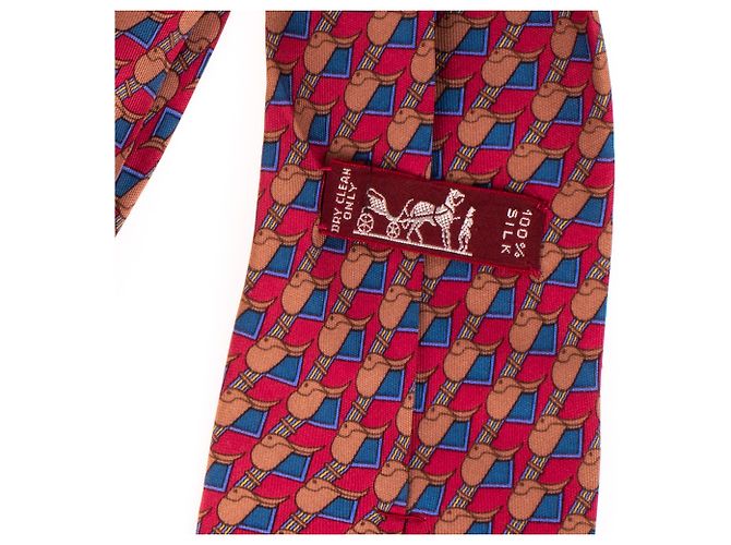 Cravatta Hermès in seta stampata rossa e marrone, In ottima forma! Rosso - vista 2
