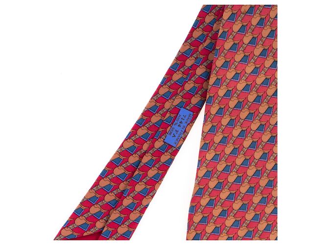 Cravatta Hermès in seta stampata rossa e marrone, In ottima forma! Rosso - vista 3