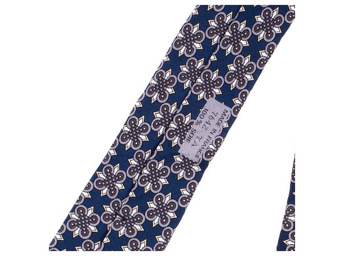 Hermès tie in navy blue printed silk, In very good shape! - view 3