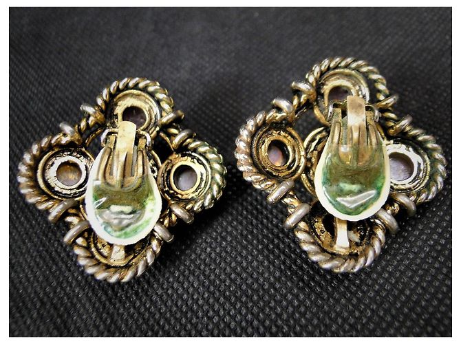Paire De Clips D'oreilles De Créateur Dorés - Occasion, Très Jolis, Fermoir Clip