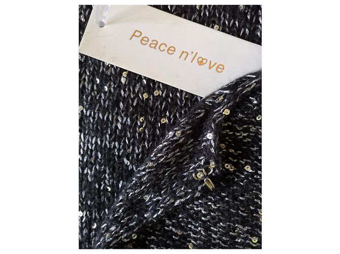 Autre Marque Peace N' Love Paillettenjacke Schwarz Silber - Ansicht 5