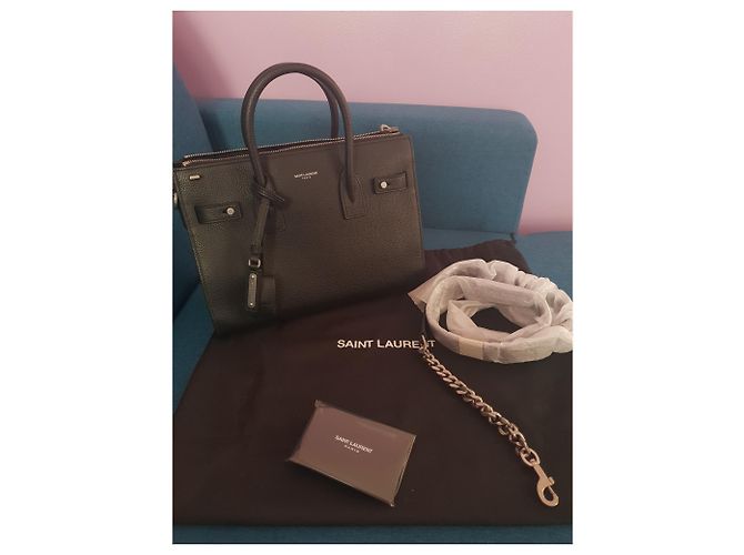 Saint Laurent Shuffle Day Bag Nera in Pelle di Agnello Baby Nero - vista 10