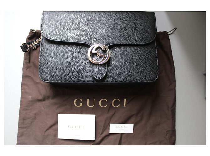 Borsa Gucci Interlocking in pelle di agnello nera Nero - vista 3