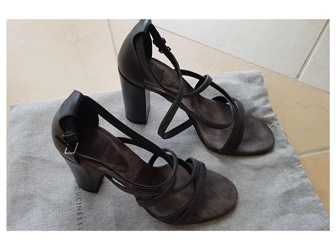 Sandali Brunello Cucinelli in pelle grigio scuro Grigio antracite - vista 3