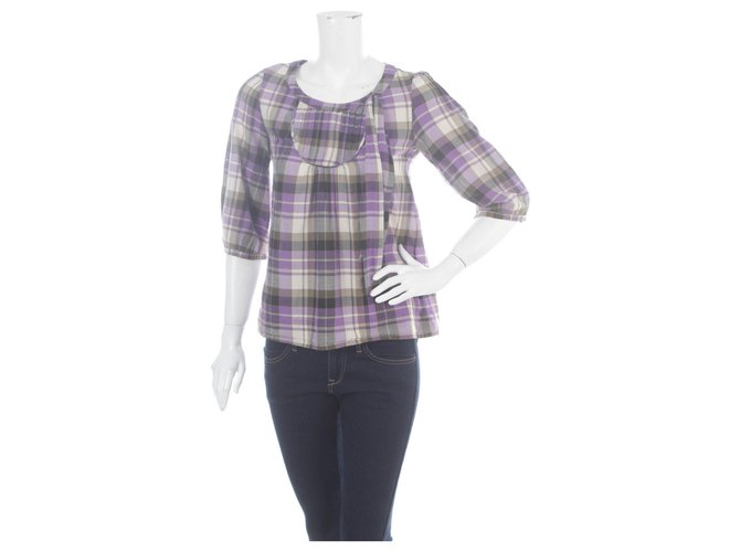 Blusa Sandro de algodón con estampado tartán Multicolor - vista 4