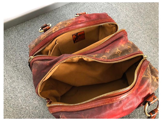 Louis Vuitton MANCRAZI Bolso de cuero y pitón marrón naranja Multicolor - vista 9