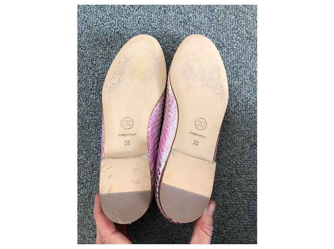 Chanel Ballet Flats Pink Python Leather Size 36 - view 10