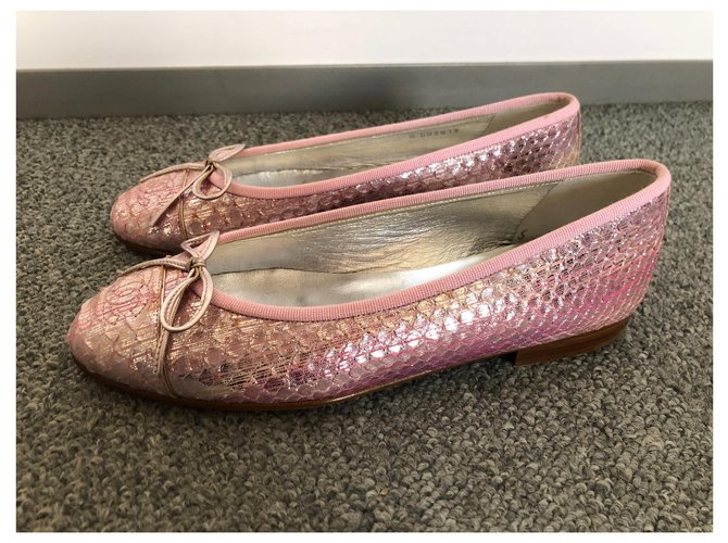 Chanel Ballet Flats Pink Python Leather Size 36 - view 3