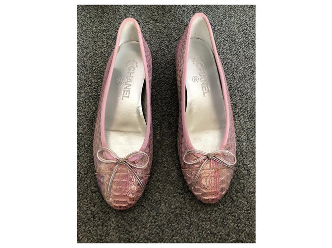 Chanel Ballet Flats Pink Python Leather Size 36 - view 5