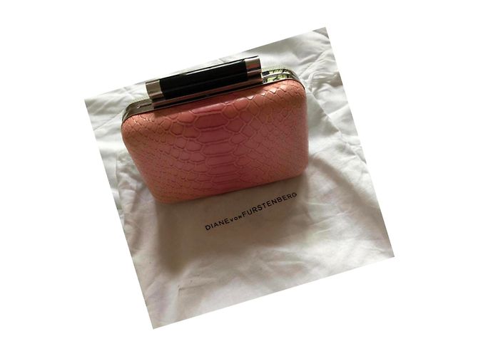 Diane Von Furstenberg Minaudière Schwarzes Leder Python Pink - Ansicht 2