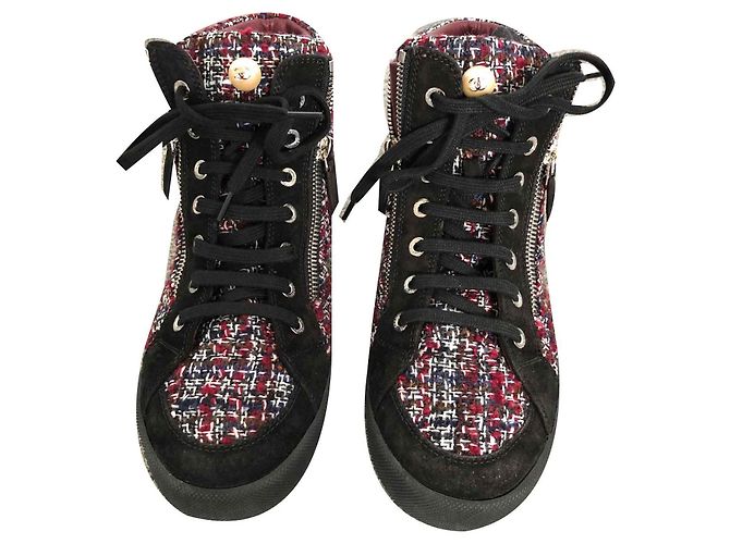 Sneakers Chanel in Tweed Rosso Scuro Bordò - vista 2