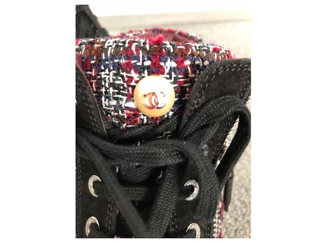 Sneakers Chanel in Tweed Rosso Scuro Bordò - vista 3