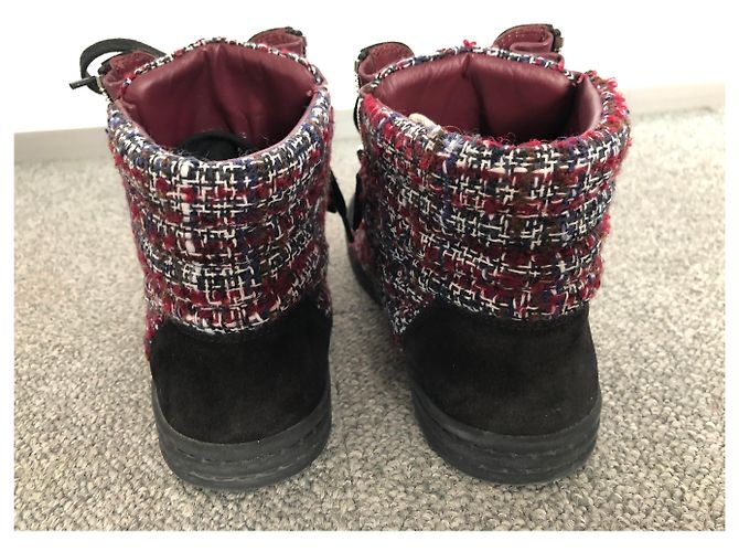 Sneakers Chanel in Tweed Rosso Scuro Bordò - vista 4