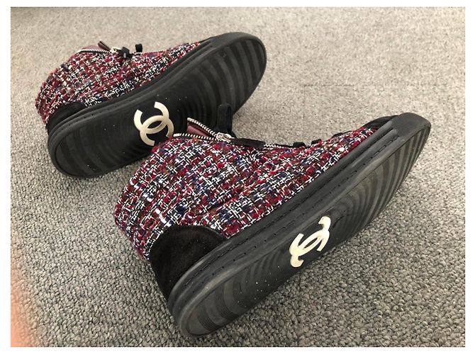Sneakers Chanel in Tweed Rosso Scuro Bordò - vista 5