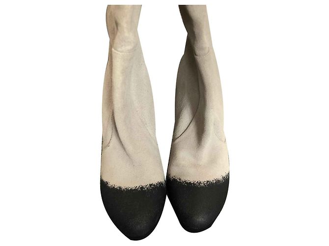 Chanel Suede Boots Eggshell Gray Gradient - view 2