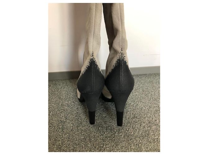 Chanel Suede Boots Eggshell Gray Gradient - view 5