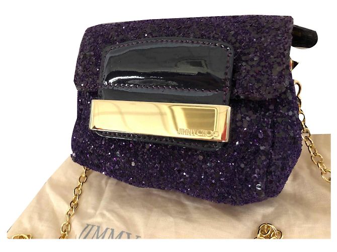Pochette Jimmy Choo in Pelle e Strass Viola Porpora - vista 2