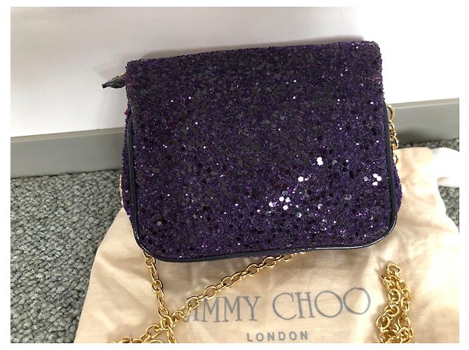 Pochette Jimmy Choo in Pelle e Strass Viola Porpora - vista 4