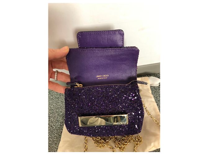 Pochette Jimmy Choo in Pelle e Strass Viola Porpora - vista 5