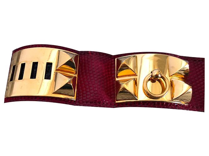 Bracciale Hermès Collier de Chien in pelle di lucertola rossa Rosso - vista 2