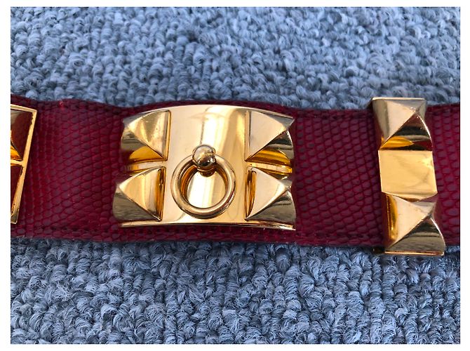 Bracciale Hermès Collier de Chien in pelle di lucertola rossa Rosso - vista 3